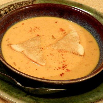 pumpkin soup with apple cider croutons